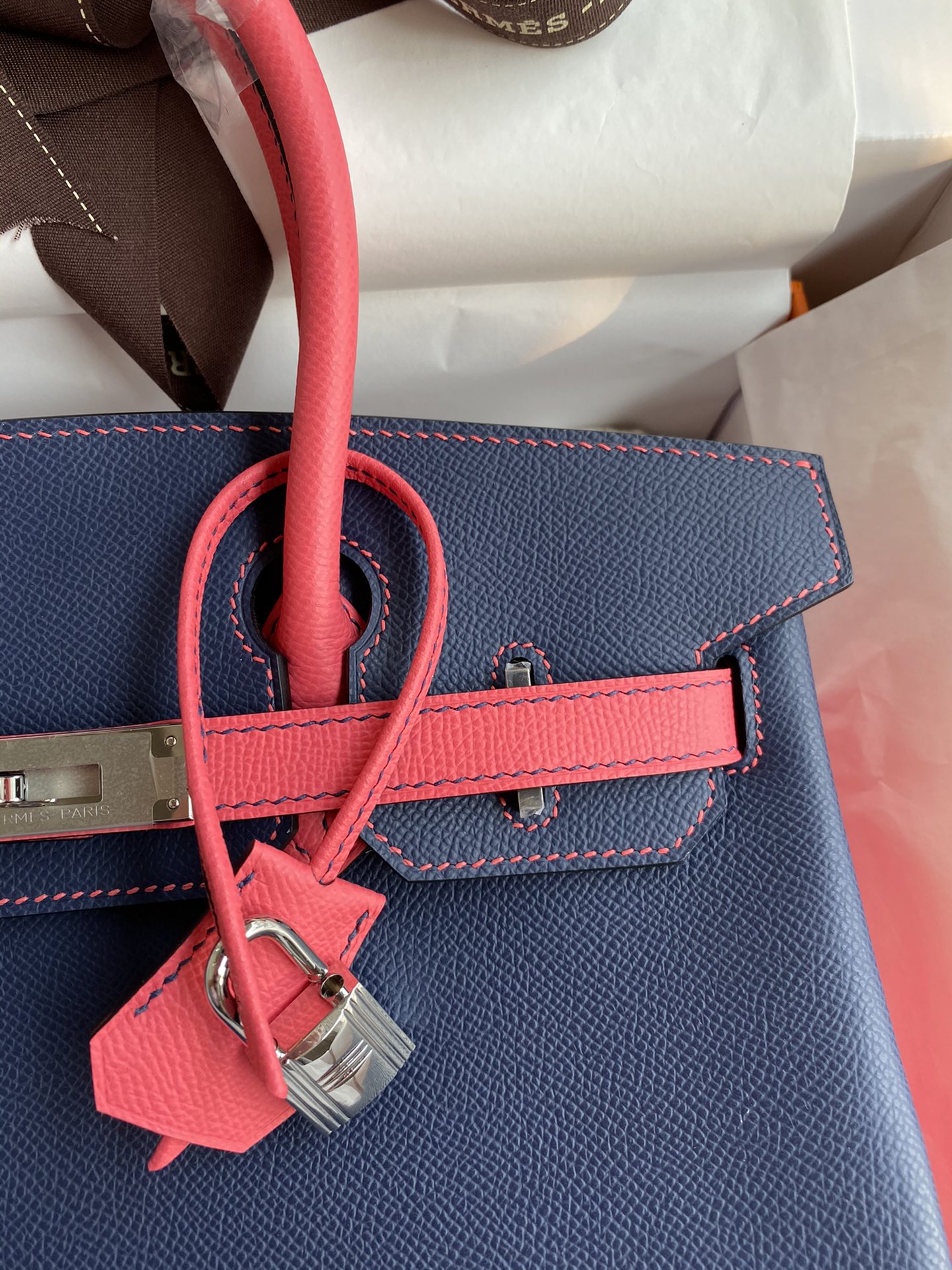 Hermes Birkin 35CM Epsom Leather Handbag Dark Blue Pink